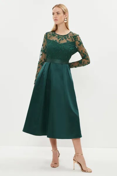 Атласное платье-юбка с вышитым лифом Coast, зеленый