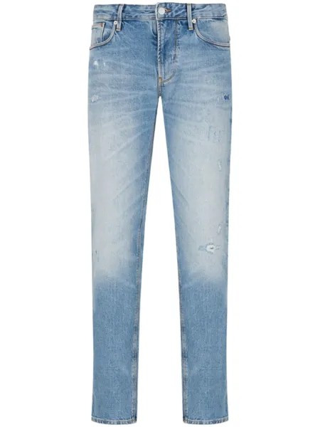 Emporio Armani узкие джинсы J06 с эффектом потертости, синий
