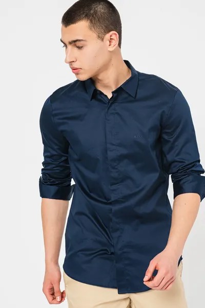 Узкая хлопковая рубашка Armani Exchange, синий