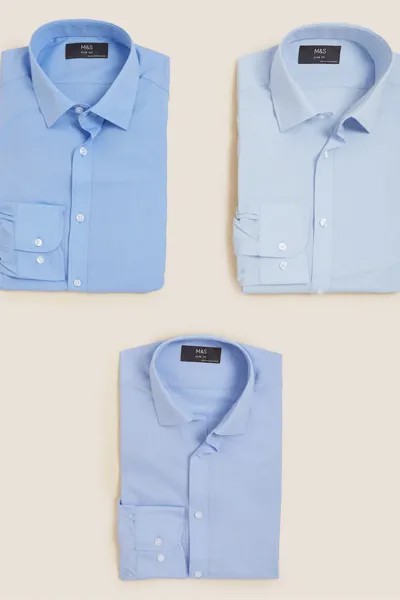 Приталенные рубашки - 3 шт Marks & Spencer, синий