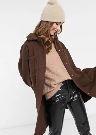 Коричневая удлиненная рубашка-куртка из твила ASOS DESIGN-Коричневый