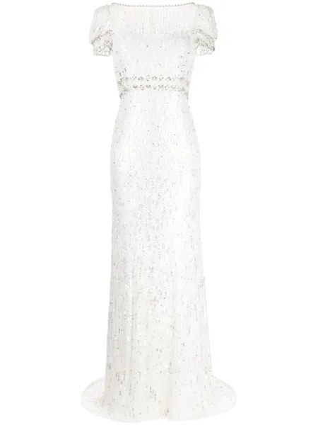 Jenny Packham платье Kira с пайетками, нейтральный цвет