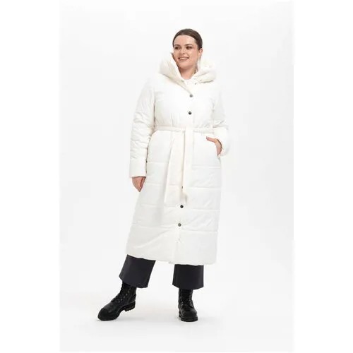Пальто  Modress зимнее, силуэт прямой, удлиненное, размер 48, белый