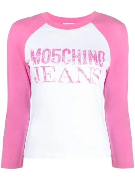 MOSCHINO JEANS топ с рукавами реглан и логотипом, розовый