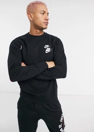 Черный свитшот с круглым вырезом и графическим принтом Nike World Tour-Черный цвет