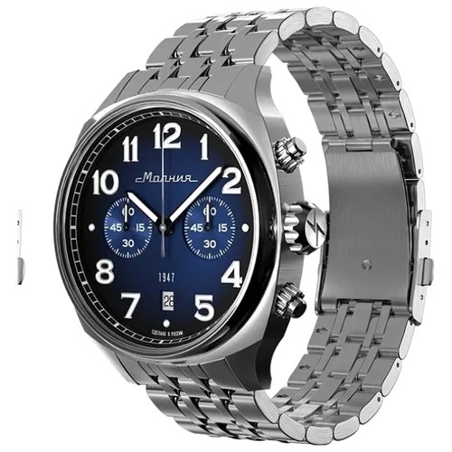 Наручные часы Молния Российские наручные часы молния 0020109-3.0-M браслет С хронографом, серебряный, синий