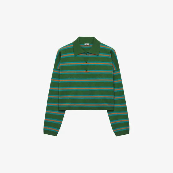 Полосатая рубашка-поло свободного кроя из шерстяной вязки Loewe, зеленый