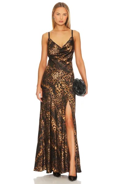 Платье L'AGENCE Venice Cowl Lace Gown, цвет Brown Leopard