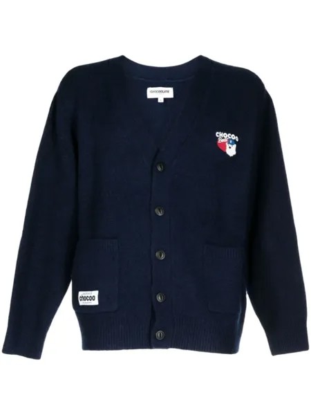 Chocoolate logo-embroidered V-neck cardigan, синий