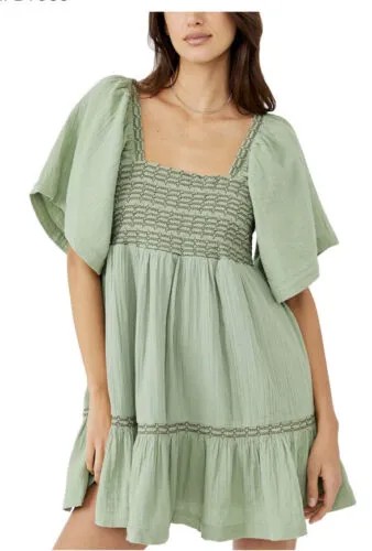 Мини-платье Free People Easy to Love со сборками, милый романтический костюм Babydoll M