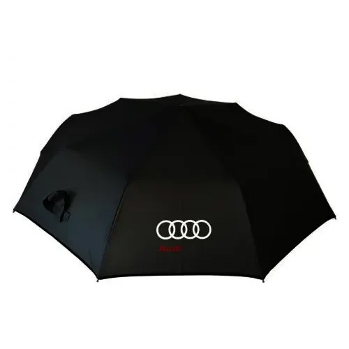 Зонт Audi, автомат, 3 сложения, купол 100 см., 9 спиц, ручка натуральная кожа, чехол в комплекте, черный