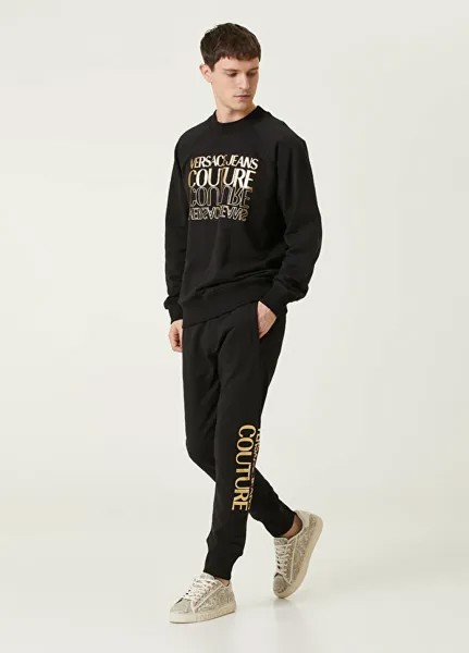 Золотые спортивные брюки с кулиской на талии Versace Jeans Couture, черный
