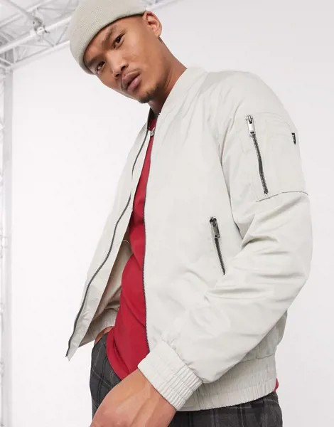 Светло-бежевый бомбер Bershka-Кремовый