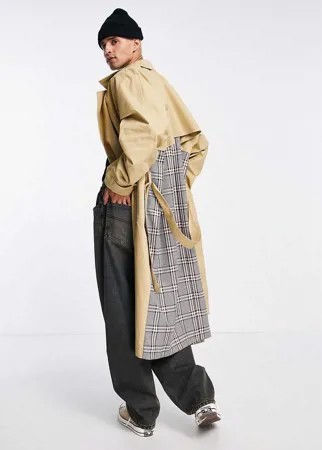 Тренч в стиле extreme oversized с клетчатой вставкой на спине ASOS DESIGN-Светло-бежевый цвет