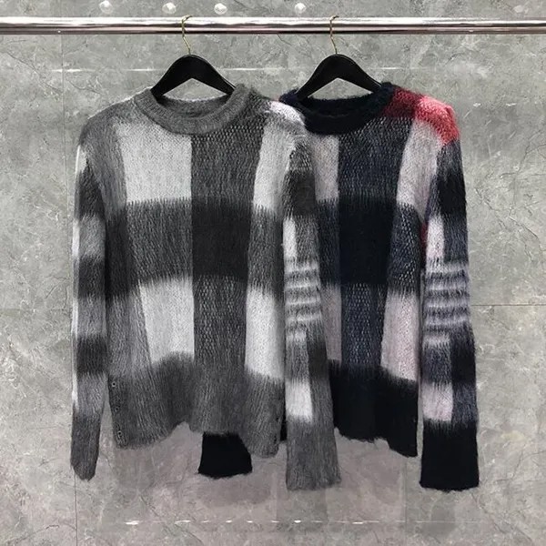 Мужские и женские облегающие пуловеры TB 23SS, лоскутные шерстяные Повседневные свитера в полоску с круглым вырезом для осени и зимы