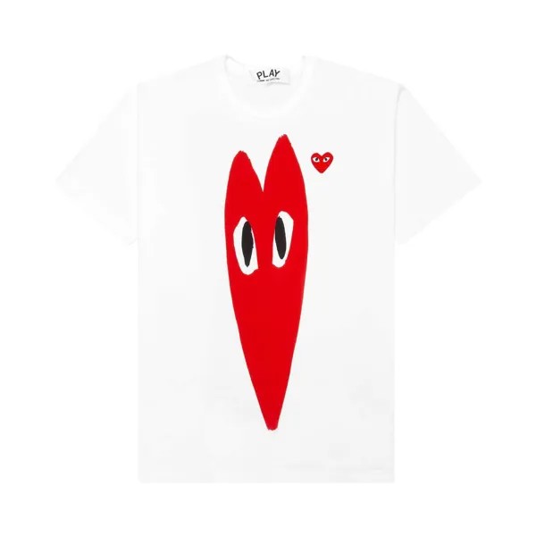 Футболка Comme des Garçons PLAY Red Emblem с длинным сердечком, цвет Белый