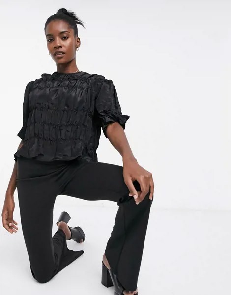 Атласная блузка со сборками Ghospell-Черный цвет