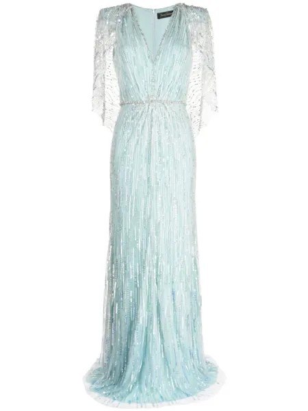 Платье макси Coralia с кейпом Jenny Packham, синий