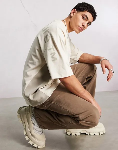 Светлая oversized-футболка со вставками и крупным принтом логотипа ASOS Dark Future-Белый