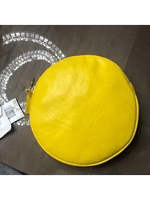 Clare V женская желтая кожаная круглая сумочка без бретелек с принтом