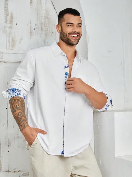 Manfinity Homme Мужская повседневная рубашка с длинным рукавом больших размеров в стиле пэчворк с цветочным принтом, многоцветный