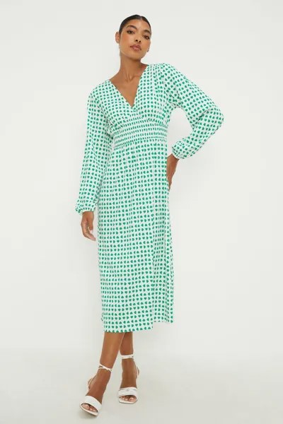 Платье миди с длинными рукавами и присборенной талией Green Heart Dorothy Perkins, зеленый
