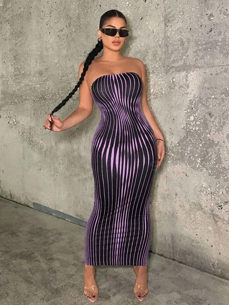 SHEIN SXY Женское облегающее платье в полоску, фиолетовый