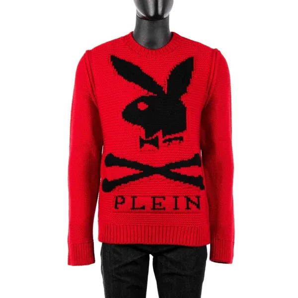 Шерстяной свитер Philipp Plein X Playboy с изображением кролика, красный и черный 08392