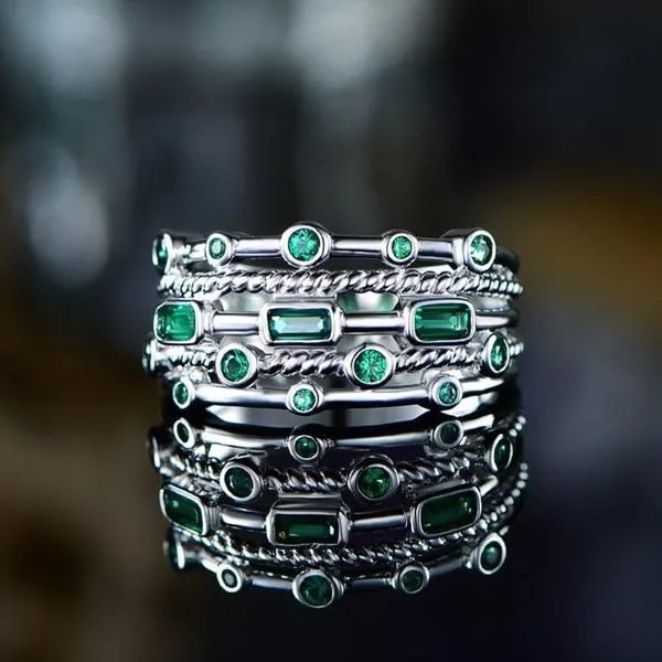 Изысканный серебристый цвет геометрия обручальное кольцо винтаж женского зеленого камня кольцо классические обручальные кольца размер 5-11