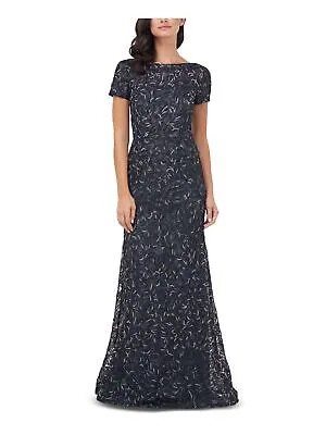 JS COLLECTION Женское вечернее платье темно-синего цвета с вырезом сзади и короткими рукавами 8
