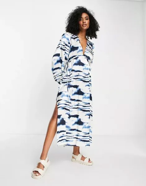 Синее платье миди с горизонтальными полосками Topshop Riviera
