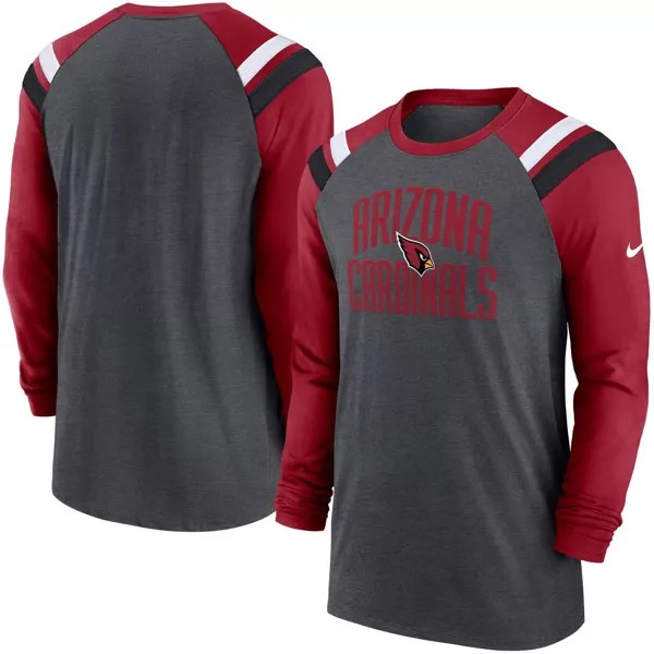 Мужская спортивная футболка с древесным углем/Cardinal Arizona Cardinals Tri-Blend реглан, модная спортивная футболка с длинными рукавами Nike