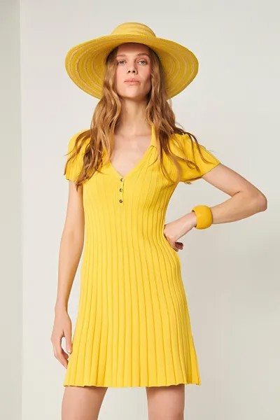 Трикотажное платье с воротником-поло-желтое JOIN US, желтый