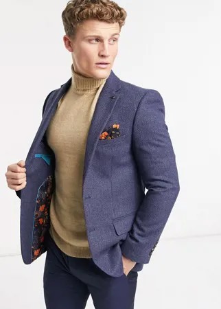 Темно-синий приталенный пиджак из фактурной шерсти Harry Brown