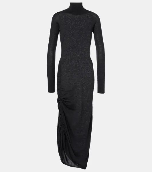 Платье-водолазка из шерсти с драпировкой Alaïa, цвет ebene