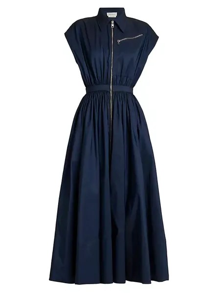 Атласное платье-рубашка с молнией спереди Alexander Mcqueen, цвет electric navy