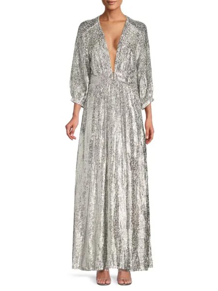 Платье макси с открытой спиной и эффектом металлик Dara Ba&Sh, серебро