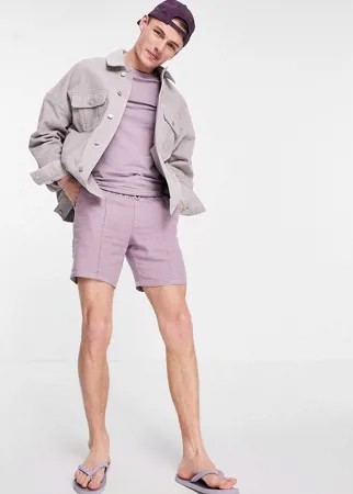 Сиреневые льняные шорты узкого кроя с защипами ASOS DESIGN-Фиолетовый цвет
