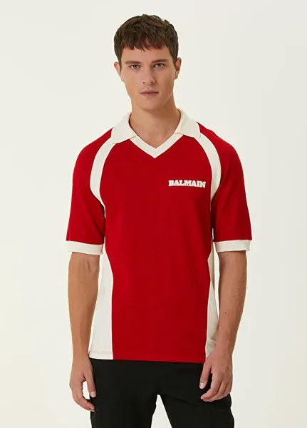Красно-белая футболка с логотипом Balmain