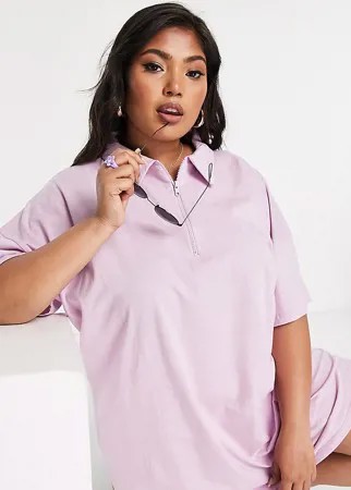 Сиреневое платье мини с воротником-поло и молнией спереди ASOS DESIGN Curve-Фиолетовый цвет