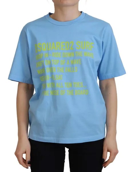 Футболка DSQUARED2 Синяя хлопковая футболка с круглым вырезом и короткими рукавами с логотипом IT38/US4/XS 300 долларов США