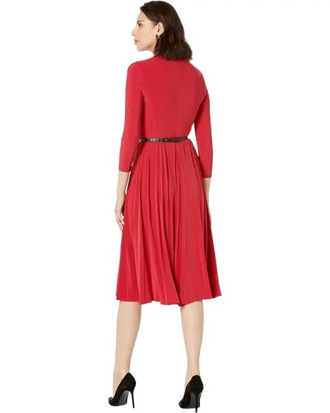 Платье Tommy Hilfiger Long Sleeve V-Neck Jersey Dress with Pleated Skirt, цвет Chili Pepper