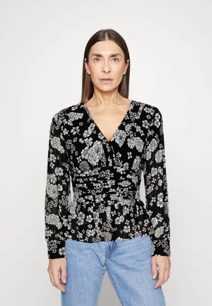 Блузка Marks & Spencer с V-образным вырезом, черный/мультиколор