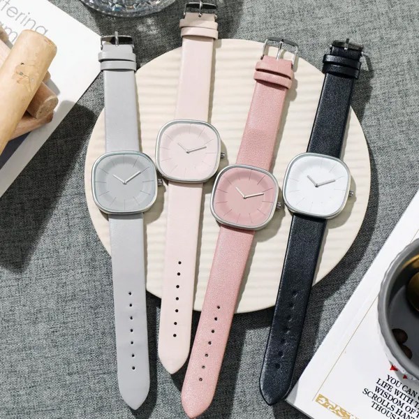 Мода Квадратный кожаный ремешок Часы для женщин Простые кварцевые наручные часы Женские повседневные часы