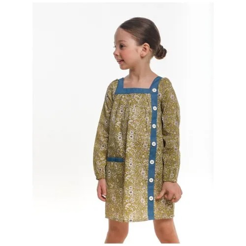 Платье Mini Maxi, деним, хлопок, флористический принт, размер 116, мультиколор, хаки