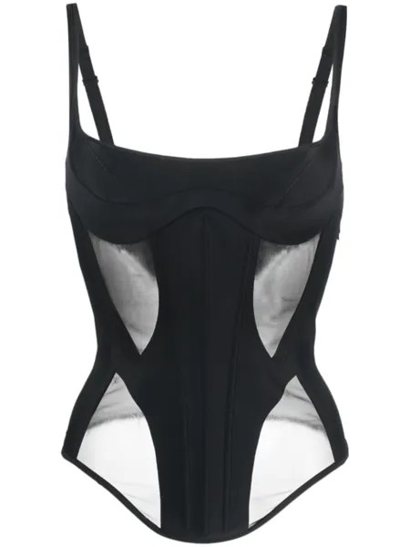 Mugler топ-корсет с полупрозрачными вставками, черный