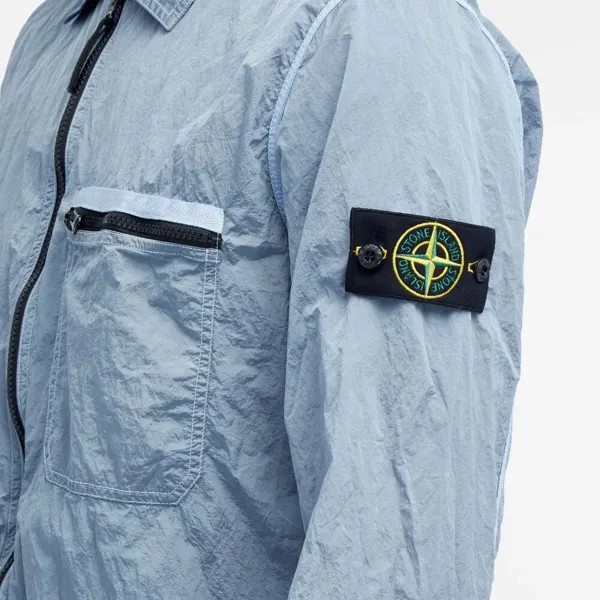 Stone Island Нейлоновая куртка-рубашка с эффектом металлик, синий
