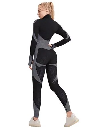 Спортивный костюм для йоги и фитнеса 3 в 1 (тайтсы, топ, рашгард), цвет черно-серый, размер L