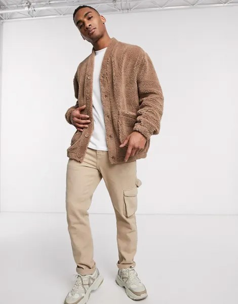 Коричневый плюшевый oversized-кардиган ASOS DESIGN