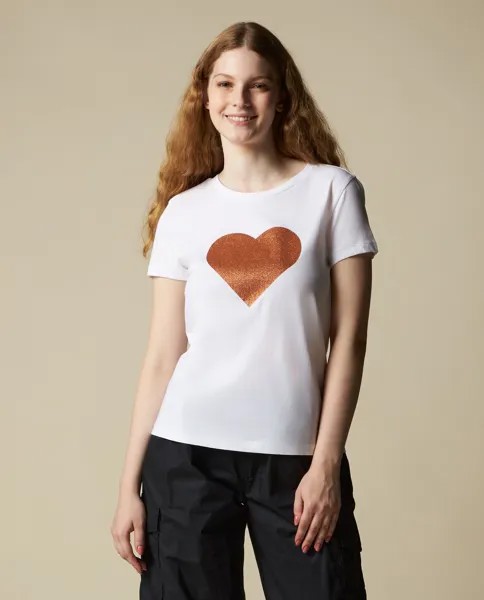 Женская футболка из чистого хлопка с блестящим принтом NICE&CHIC, белый принт